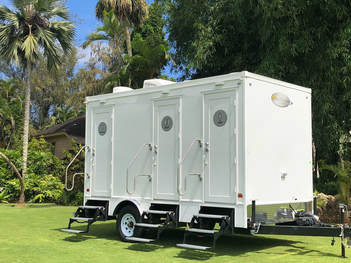 High-end portable restroom and toilet for rental.